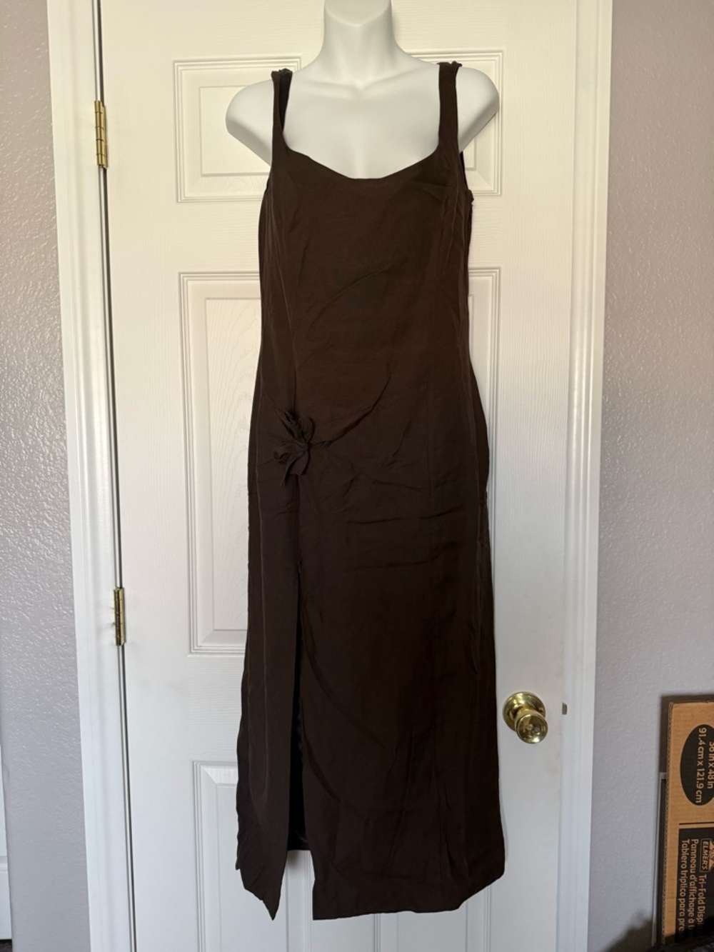 John Galliano Dark Brown Linen Bias Cut Midi Dress Silk Lined Size 12 vintage
